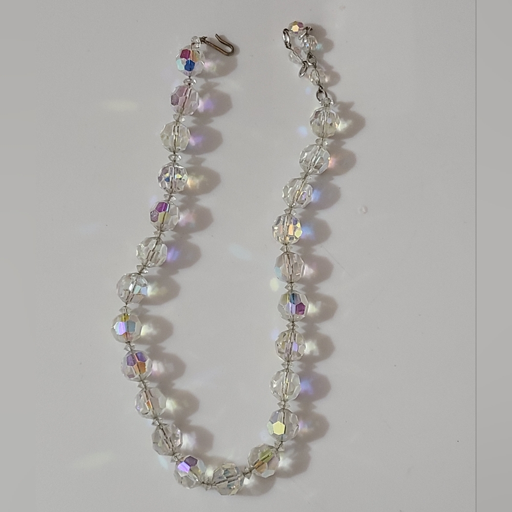 Vintage 50's Swarovski crystal Austrian aurora borealis necklace 15"-17.5" long